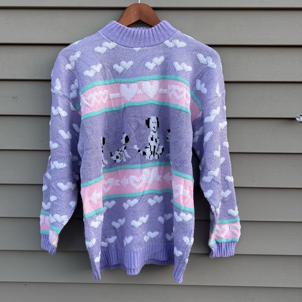 Vintage Dalmatians & hearts pastel sweater 80s Adele kawaii women’s large
